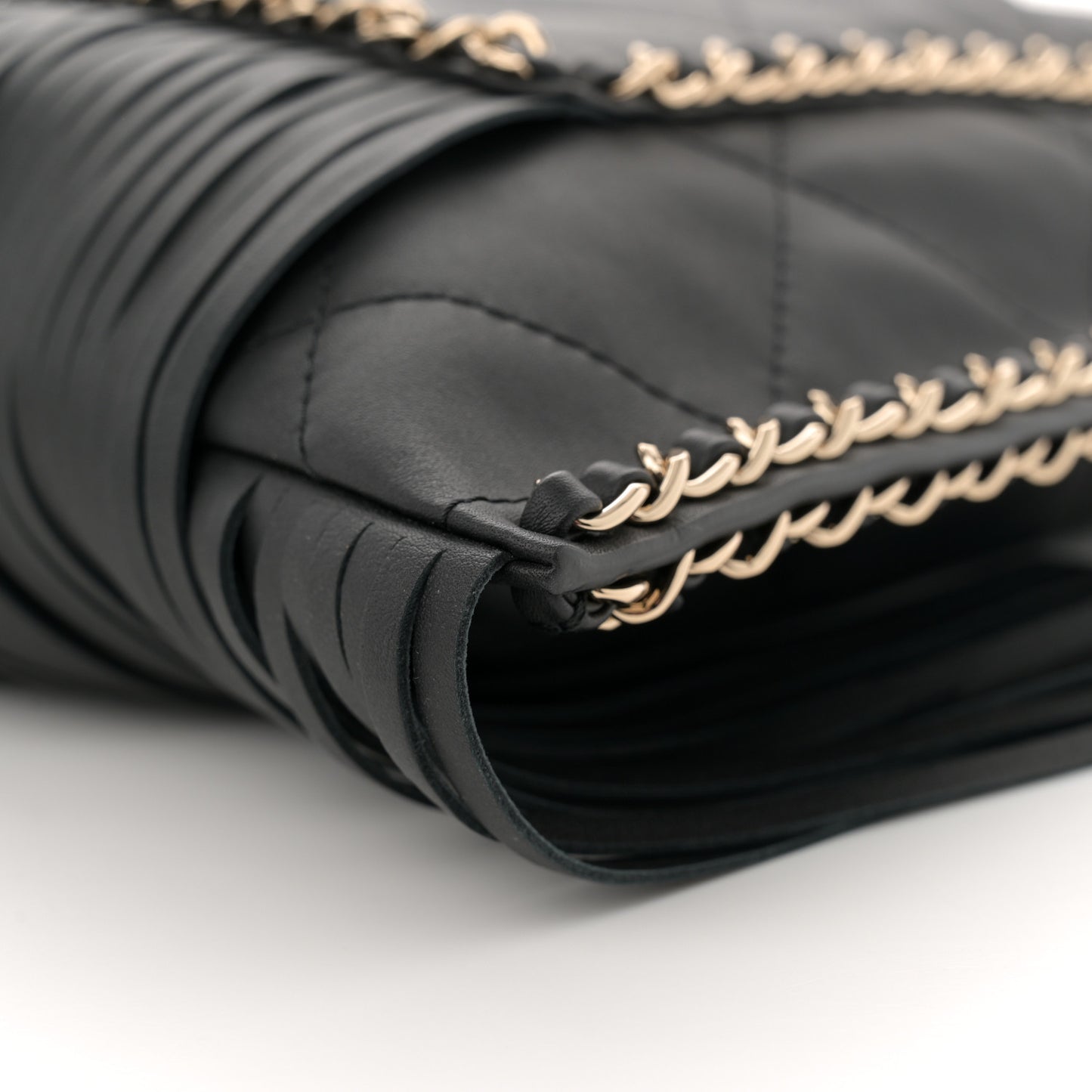 Calfskin Quilted Fringe Shopping Bag Black