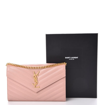 Saint Laurent Grain De Poudre Matelasse Chevron Monogram Chain Wallet Pale Pink 9 of 9