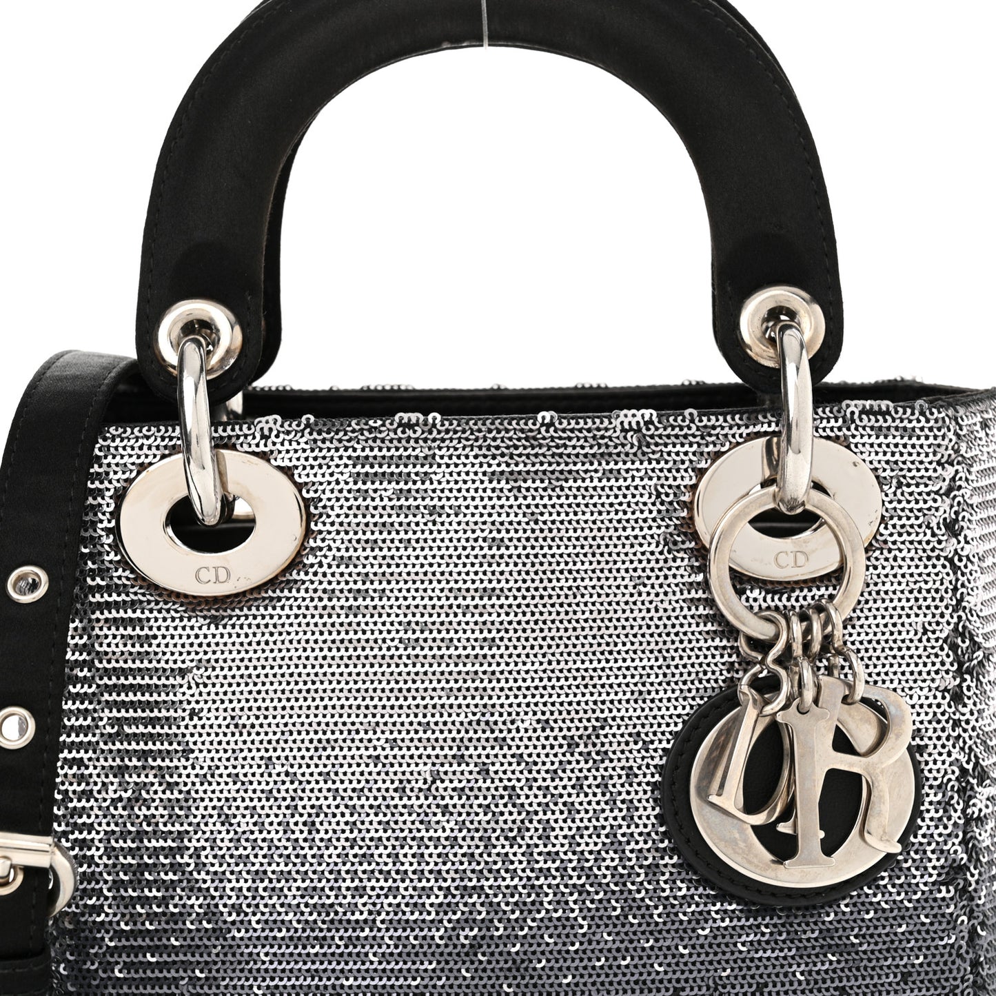 Satin Sequin Gradient Mini Lady Dior Black Silver