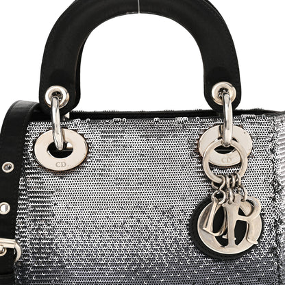 Christian Dior Satin Sequin Gradient Mini Lady Dior Black Silver 7 of 12