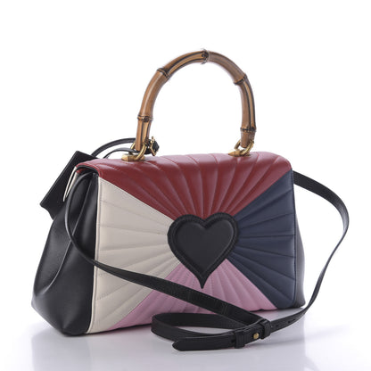 Gucci Calfskin Bamboo Trapuntata Queen Margaret Top Handle Bag Blue Agata Hibiscus Red Mystic White Sugar Pink 4 of 10