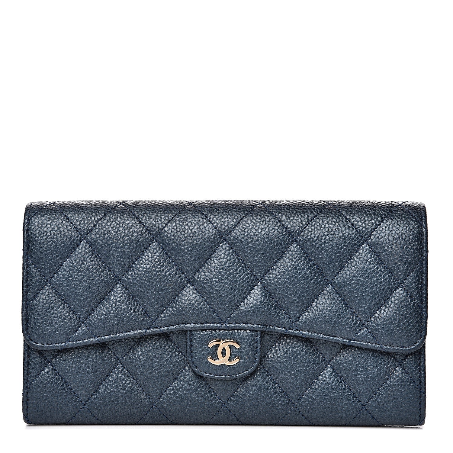 Chanel Iridescent Caviar Quilted Large Gusset Flap Wallet Dark Blue 1 of 9