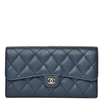 Chanel Iridescent Caviar Quilted Large Gusset Flap Wallet Dark Blue 1 of 9