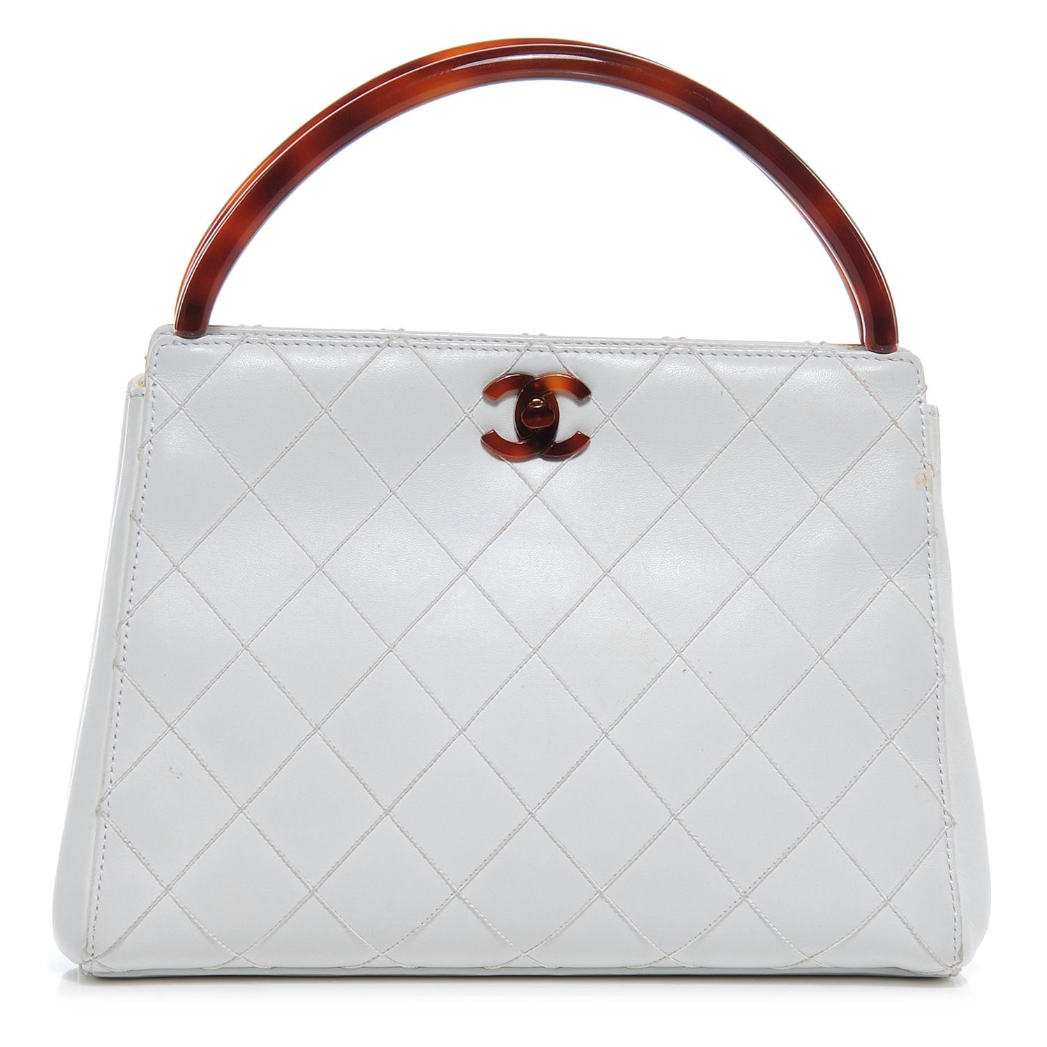 Chanel Lambskin Tortoise Handle Tote White 1 of 9