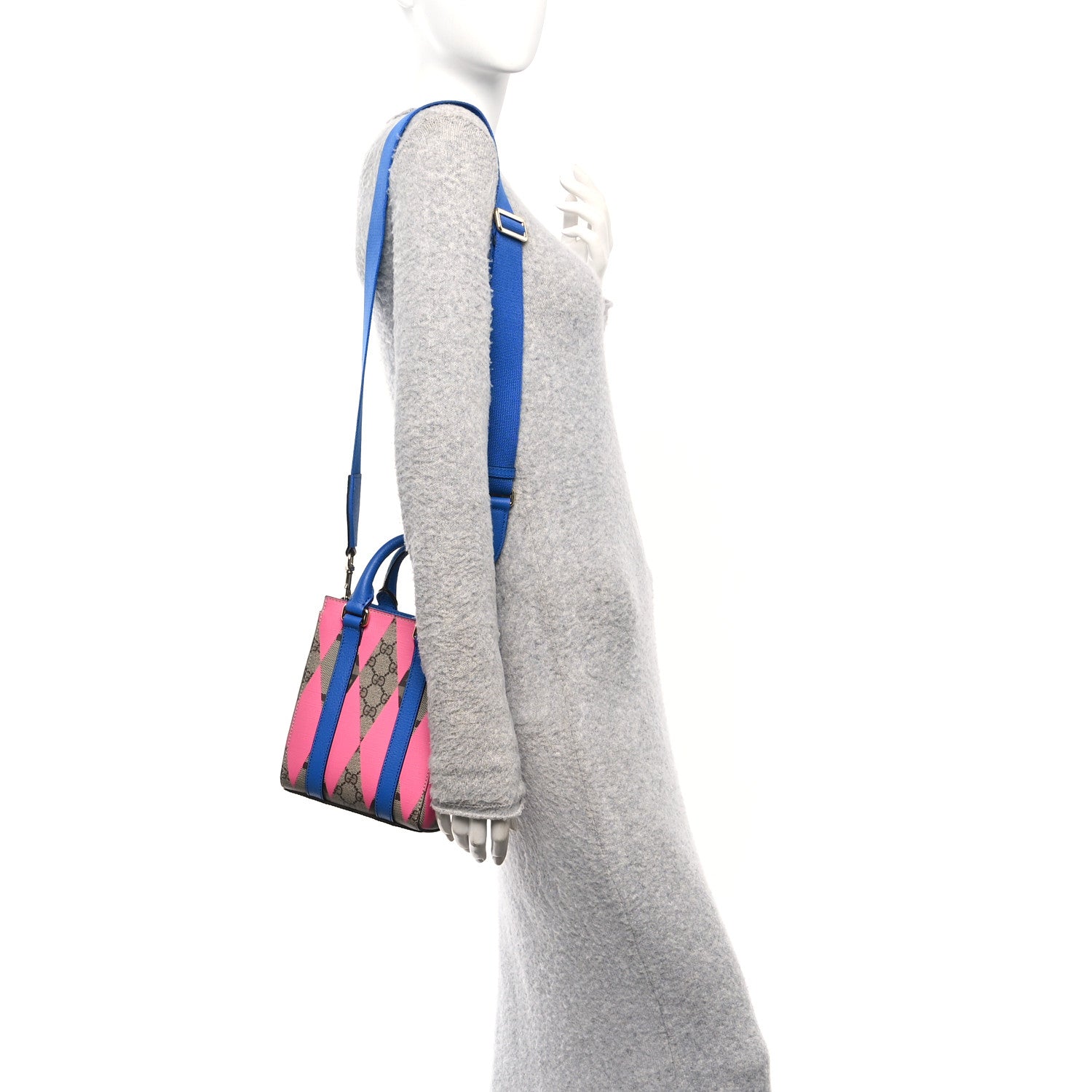 Gucci GG Supreme Monogram Textured Dollar Calfskin Rhombus Mini Tote Bag Beige Ebony Pink Blue 2 of 11
