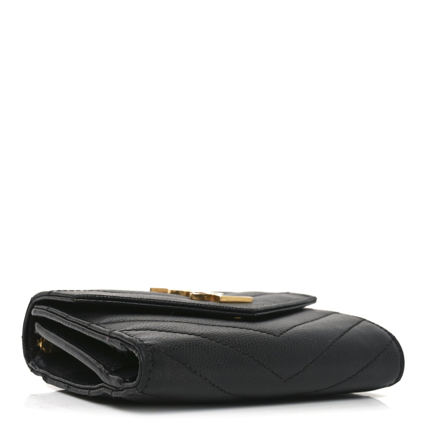 Grain De Poudre Matelasse Chevron Monogram Compact Tri Fold Wallet Black