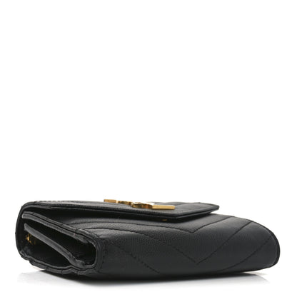 Saint Laurent Grain De Poudre Matelasse Chevron Monogram Compact Tri Fold Wallet Black 4 of 6