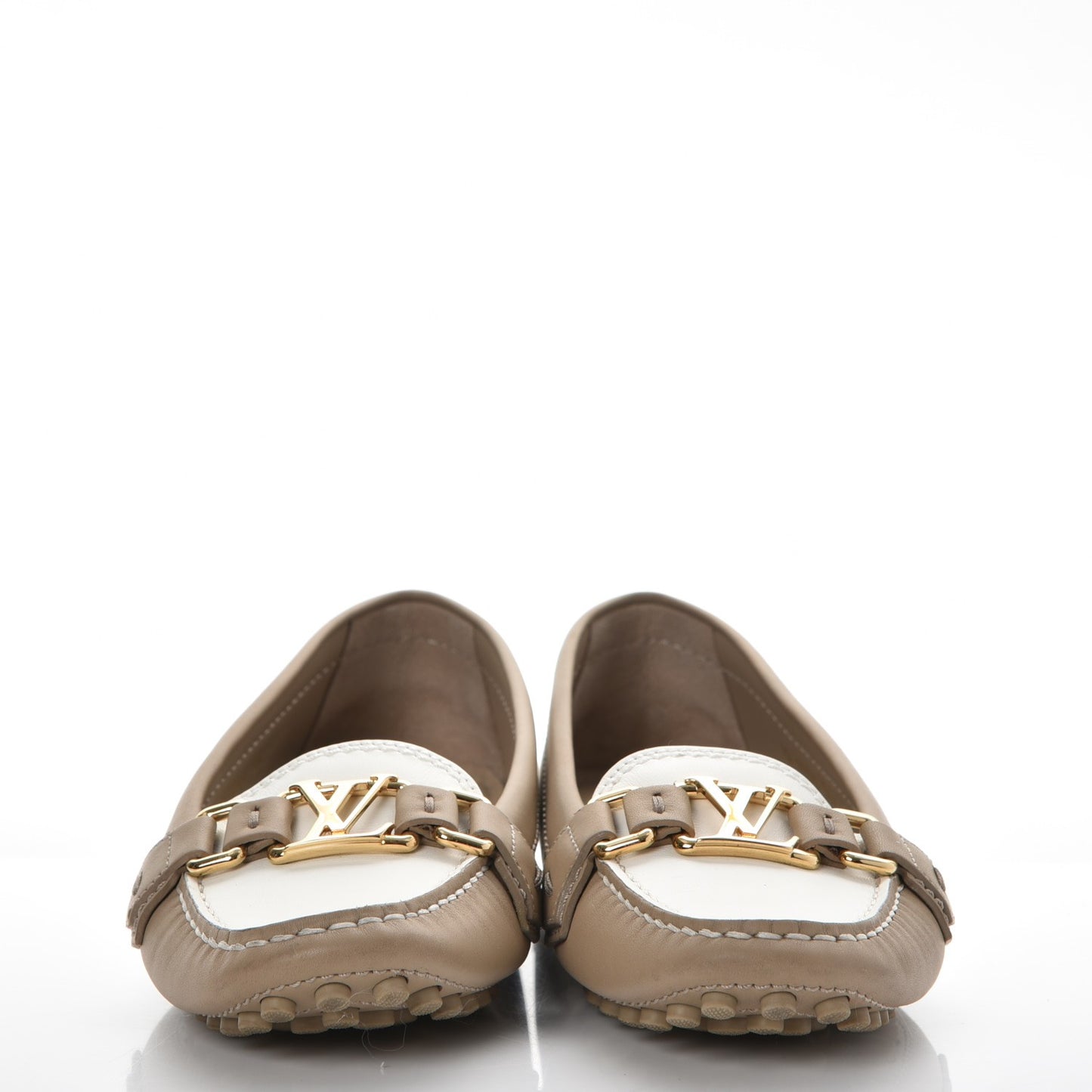 Calfskin Oxford Loafers 36 Beige White