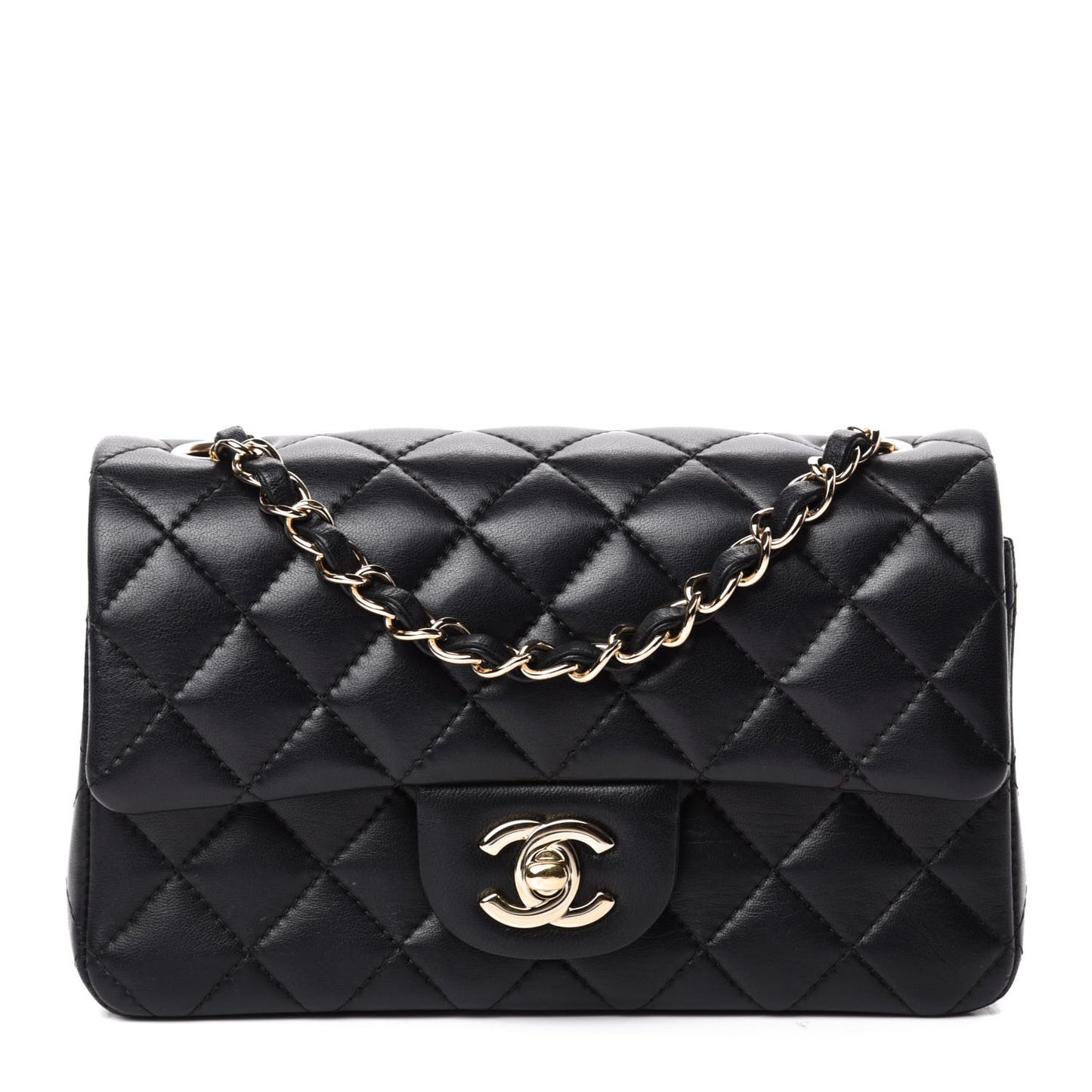 Lambskin Quilted Mini Rectangular Flap Black