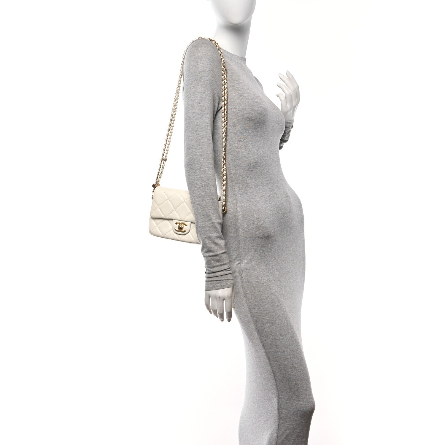 Chanel Shiny Lambskin Quilted Pearl Twist Mini Square Flap White 2 of 11