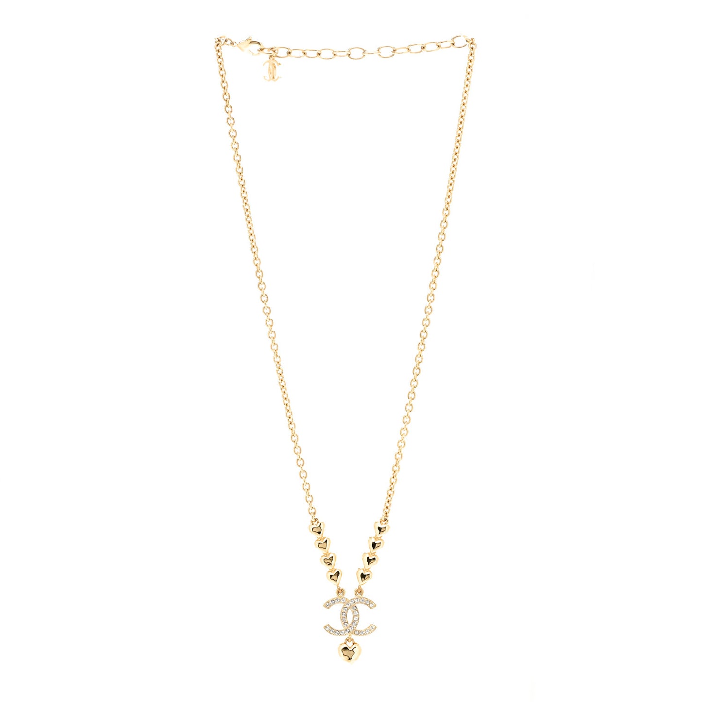 Crystal CC Heart Link Pendant Necklace Gold