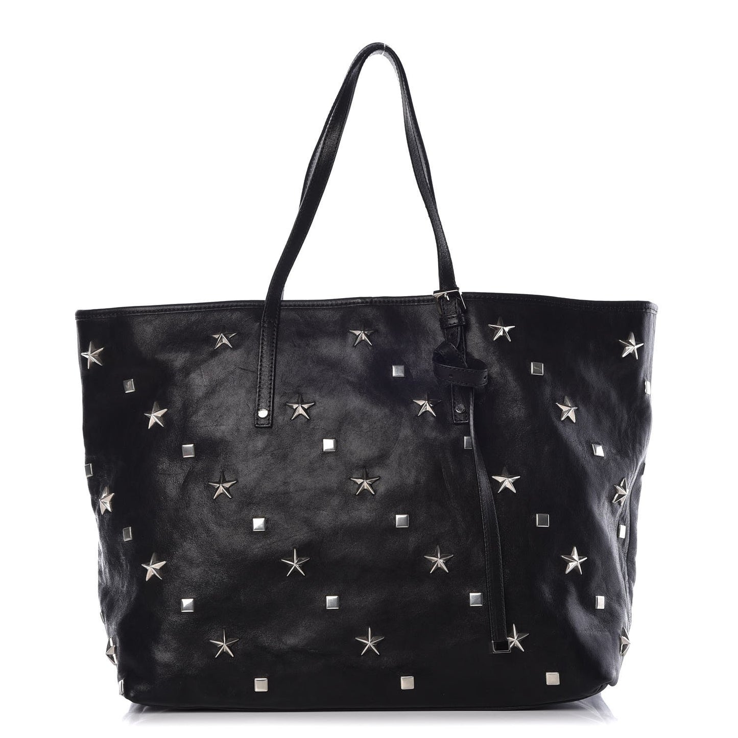 Calfskin Sasha Star and Square Studded Shopper Tote Black