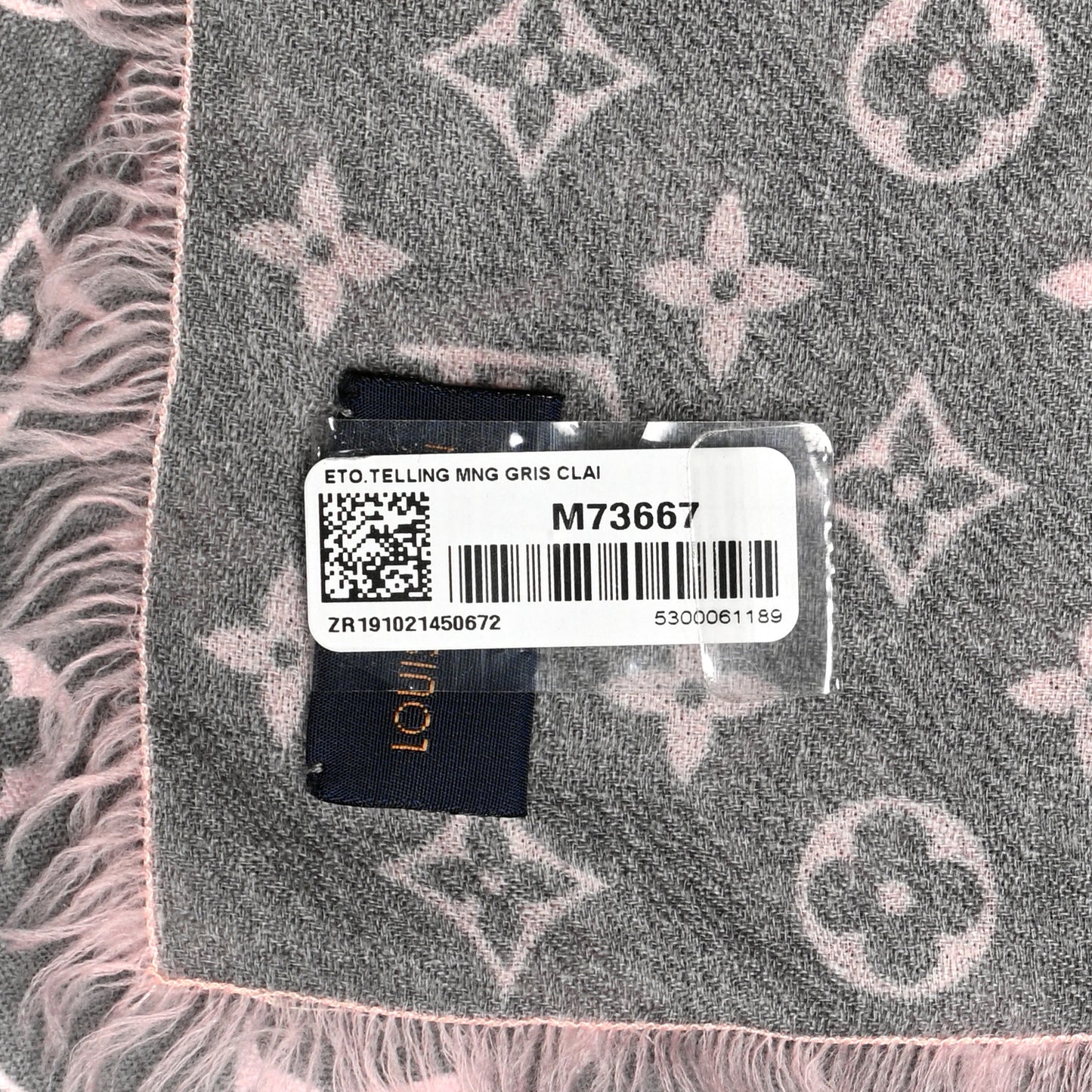 Wool Monogram Telling Stole Gris Clair
