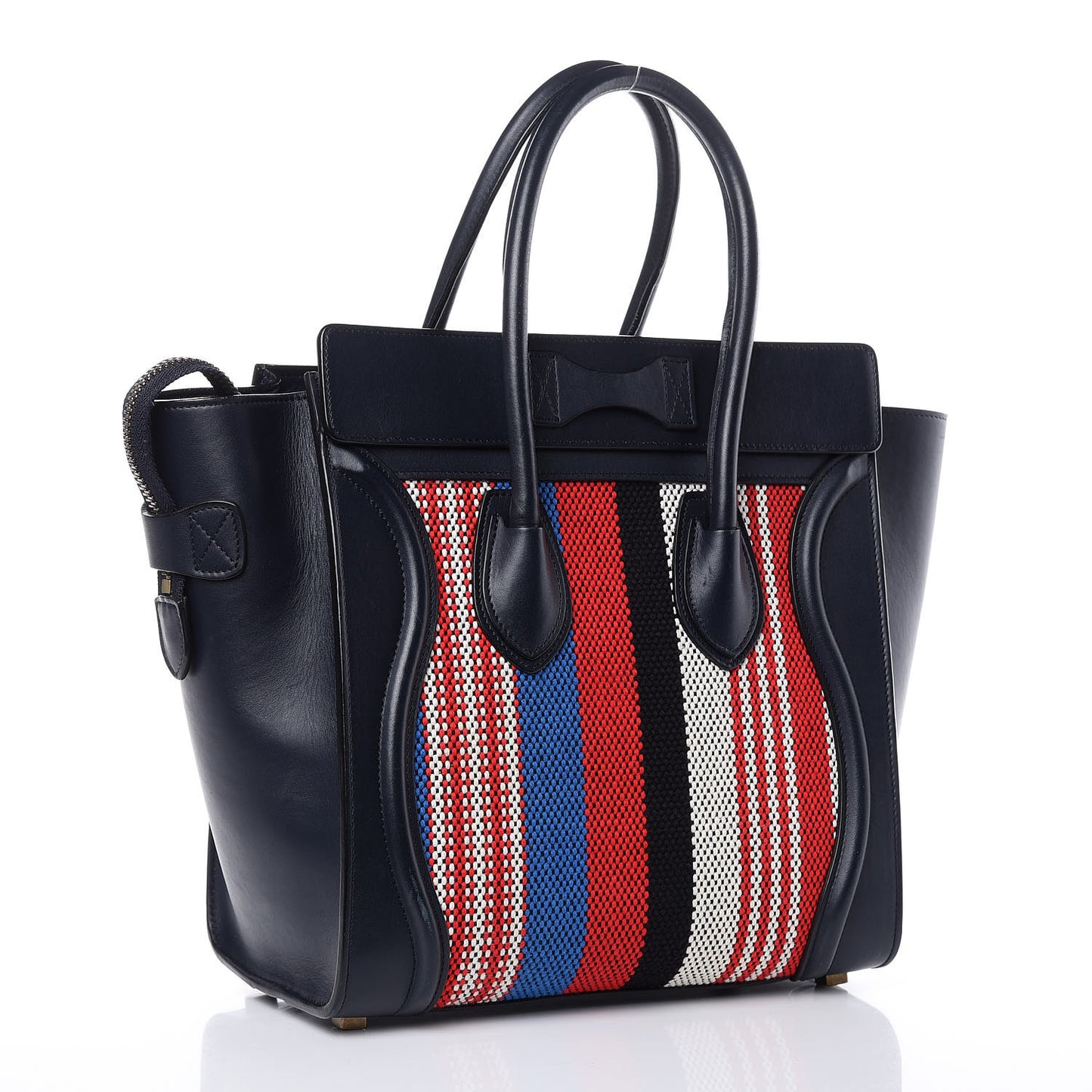 Smooth Calfskin Striped Canvas Micro Luggage Navy Blue