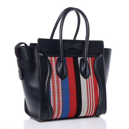 Celine Smooth Calfskin Striped Canvas Micro Luggage Navy Blue 3 of 17