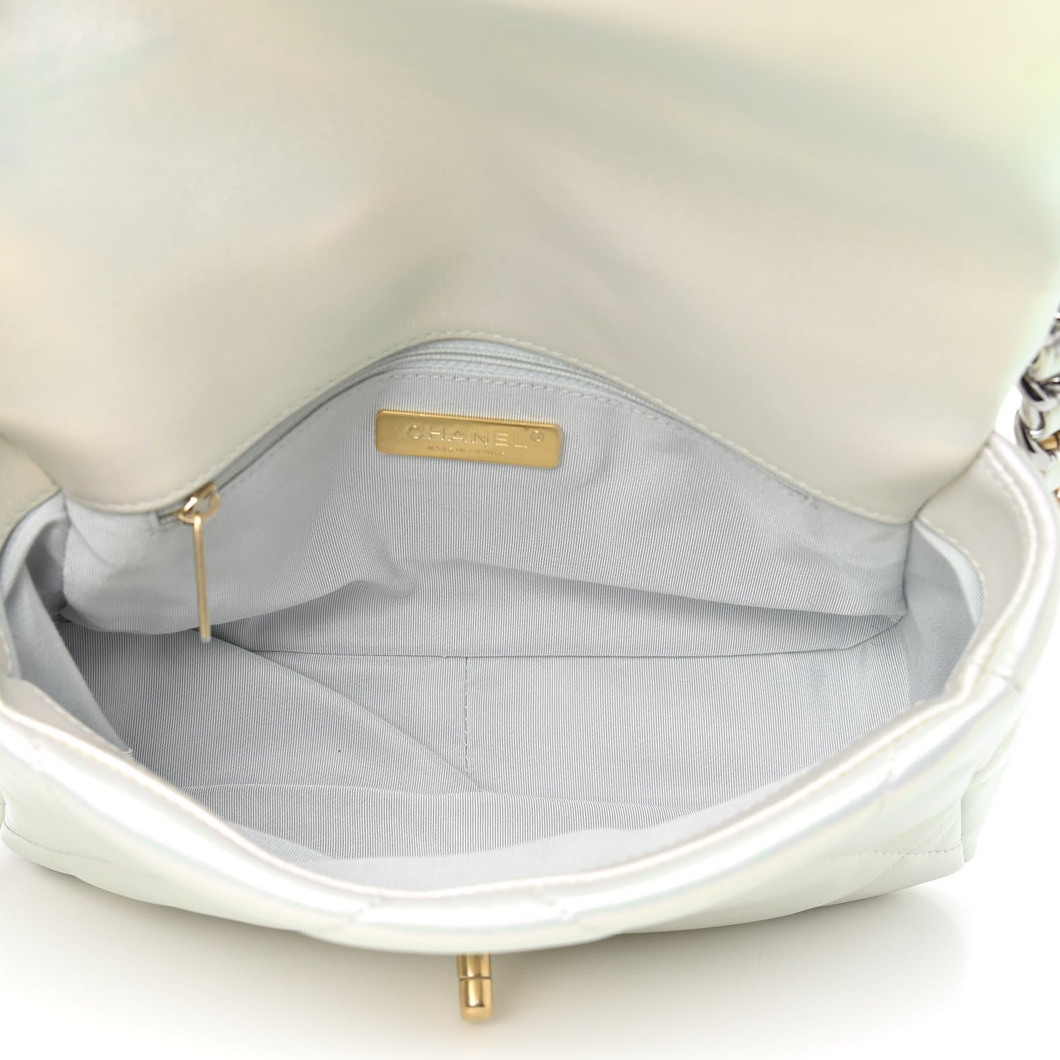 Chanel Iridescent Calfskin Quilted Medium Chanel 19 Flap White 5 of 12