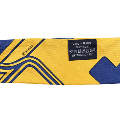 Hermes Silk Les Coupes Tattoo Twilly Indigo Curry 3 of 3
