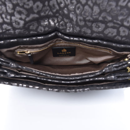 Lanvin Suede Leopard Embossed Sugar Flap Shoulder Bag Black 5 of 12