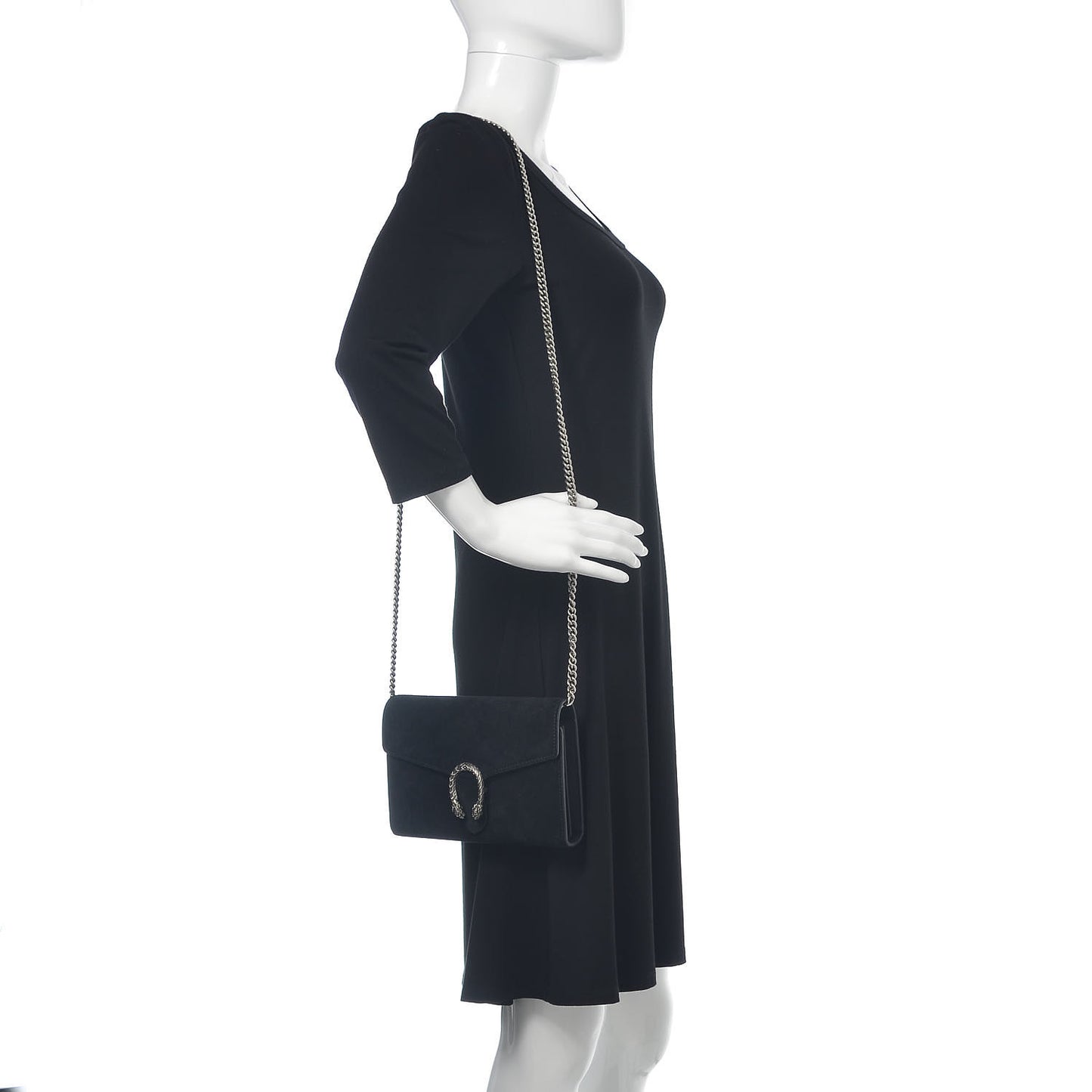 Suede Mini Dionysus Chain Wallet Black