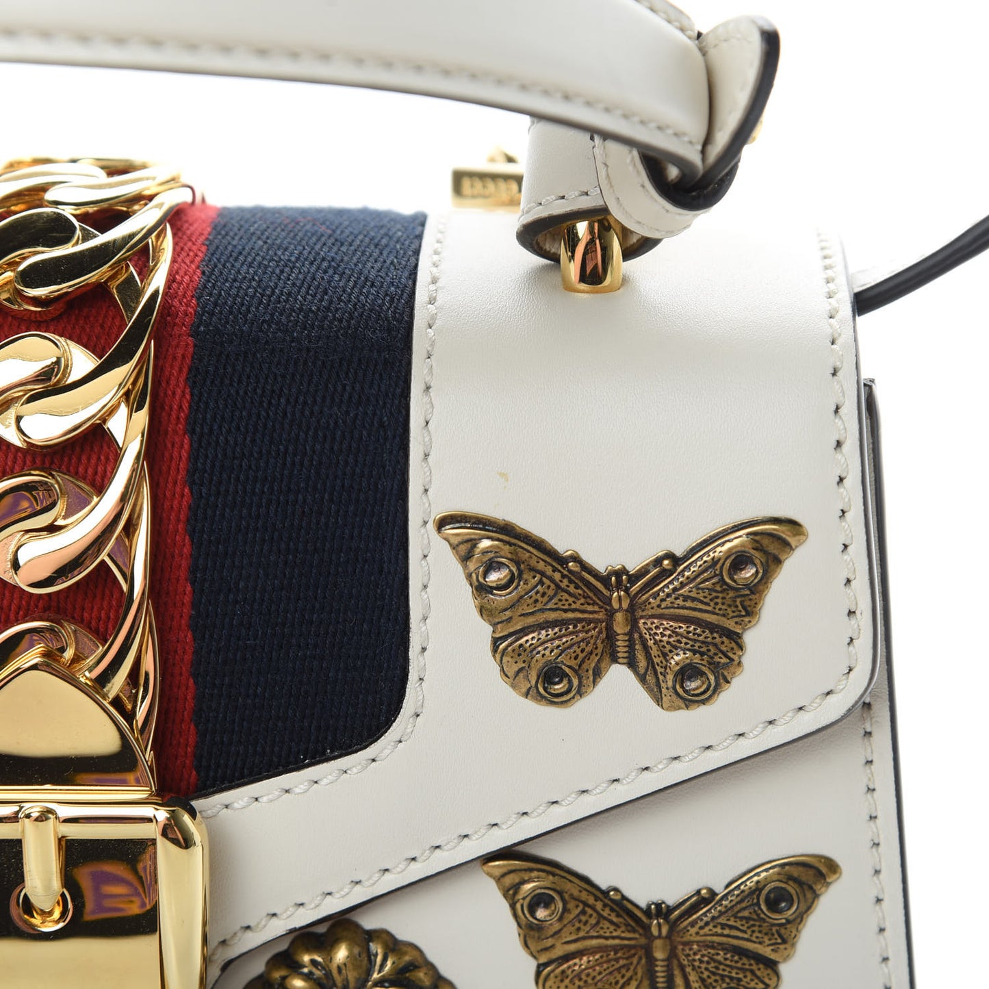 Calfskin Animal Studs Mini Sylvie Top Handle Bag White