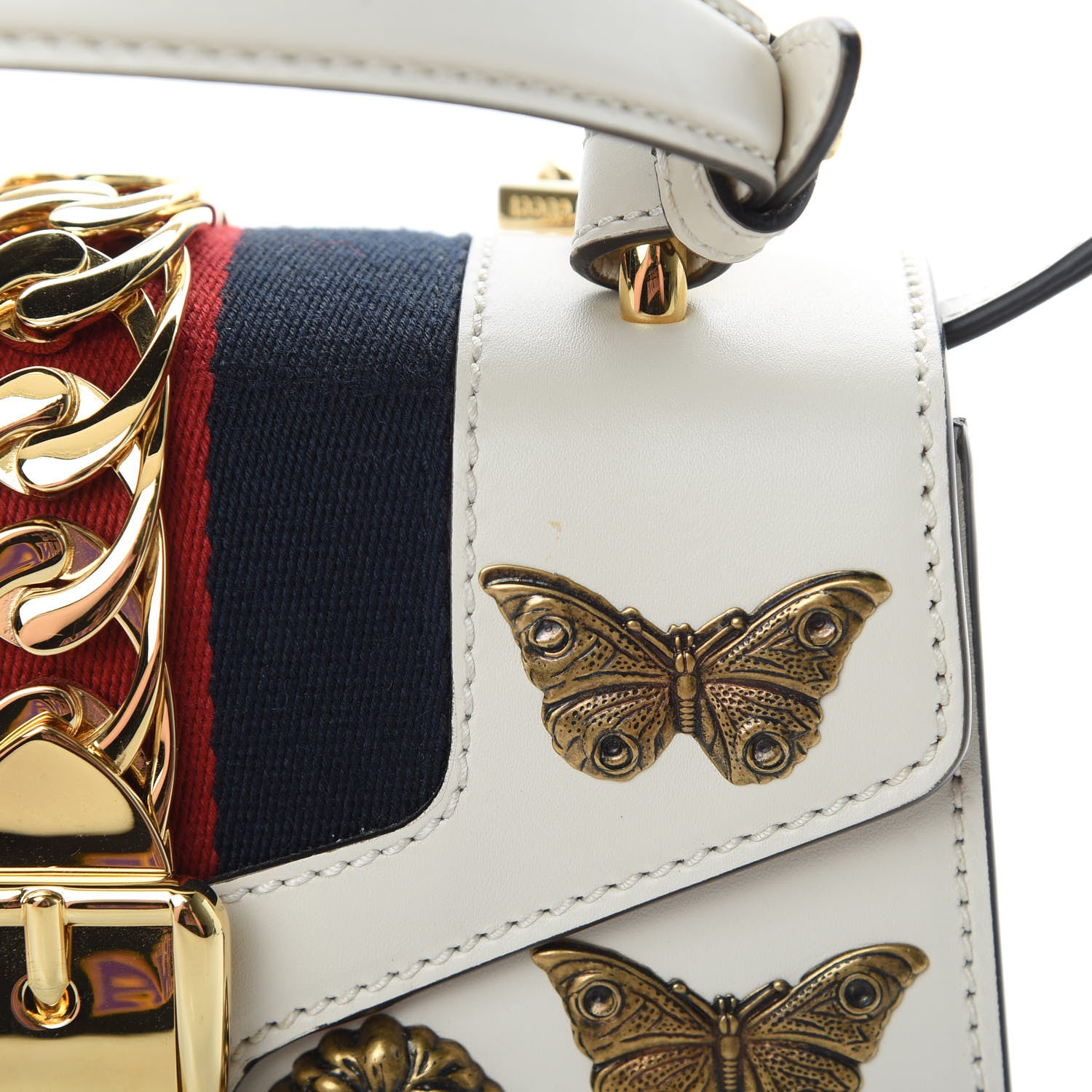 Gucci Calfskin Animal Studs Mini Sylvie Top Handle Bag White 12 of 12