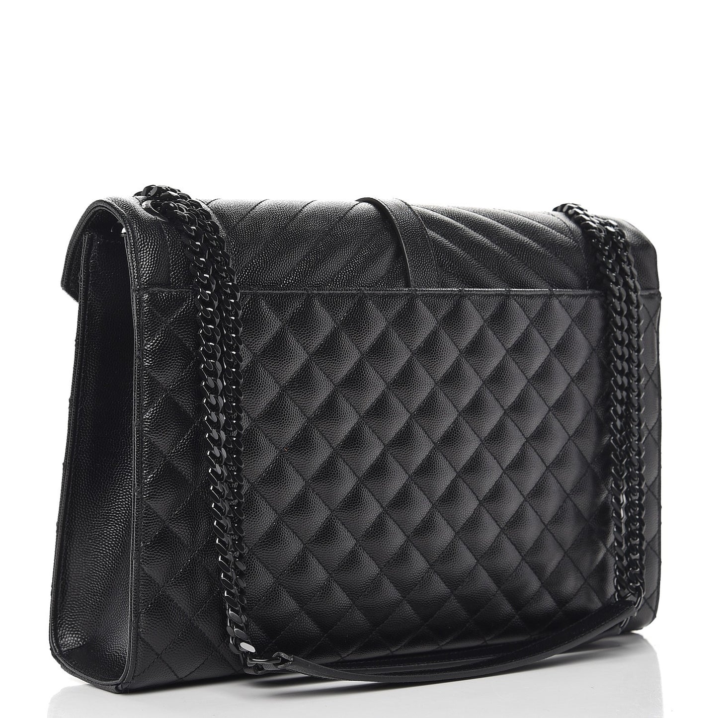 Grain De Poudre Textured Mixed Matelasse Large Triquilt Monogram Monochrome Satchel Black