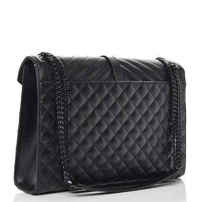 Saint Laurent Grain De Poudre Textured Mixed Matelasse Large Triquilt Monogram Monochrome Satchel Black 4 of 9