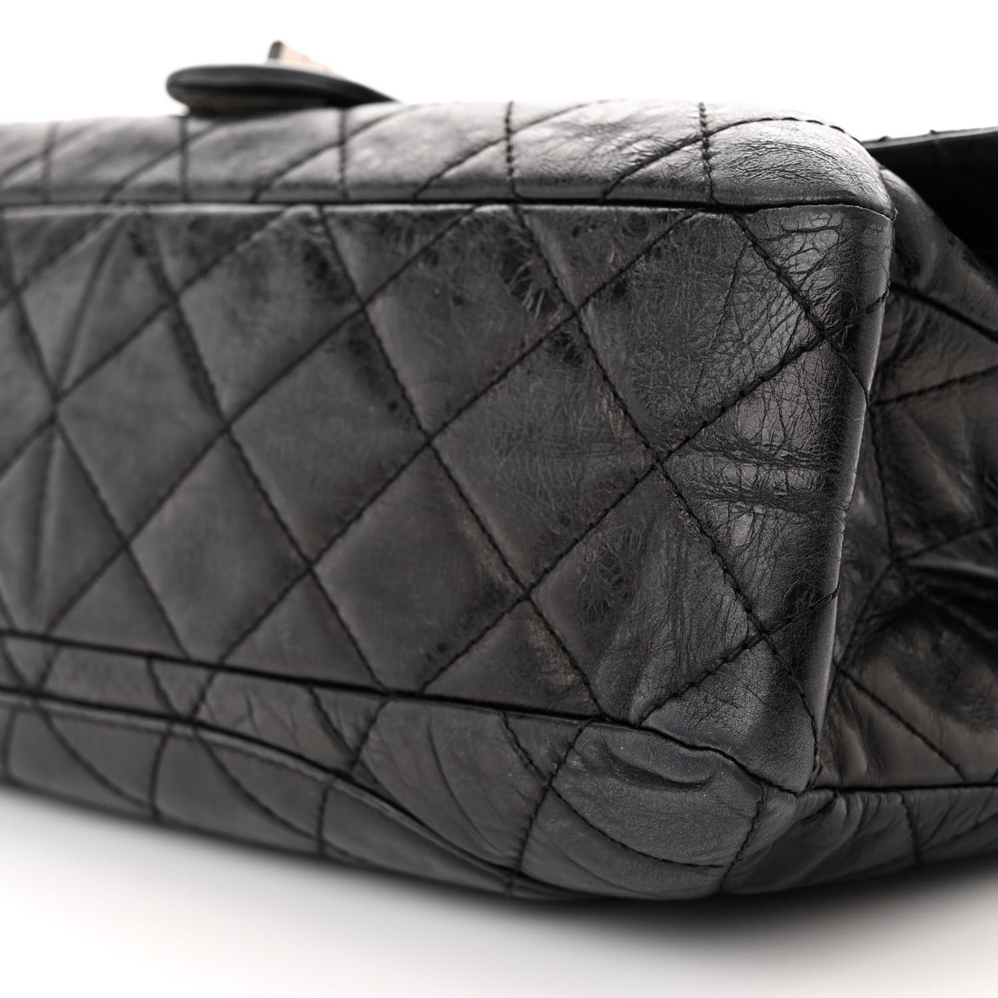 Metallic Aged Calfskin Quilted 2.55 Reissue 228 Flap Black