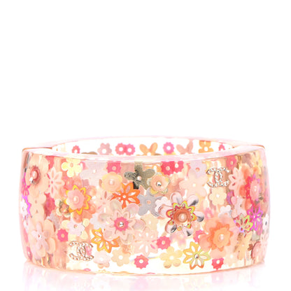 Chanel Resin CC Camellia Floral Cuff Transparent Pink Gold 4 of 4