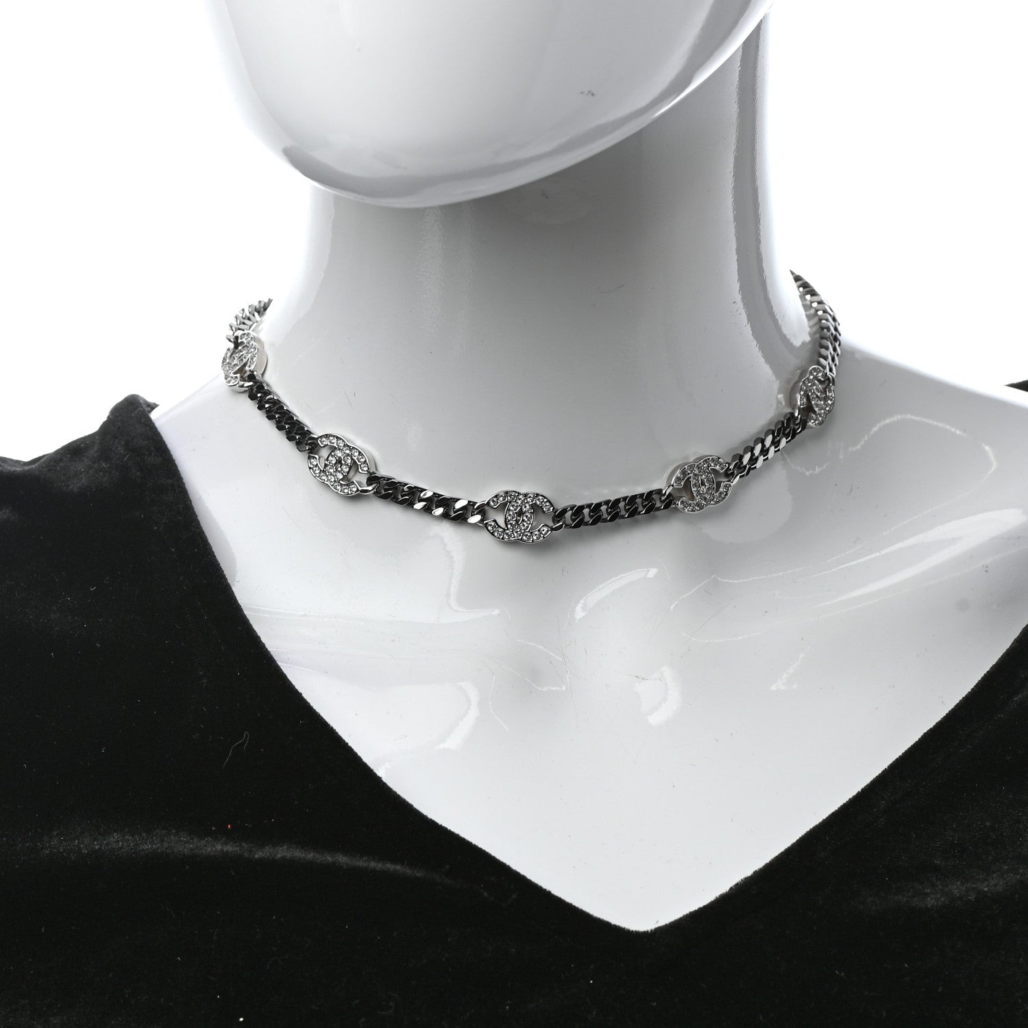 Chanel Ruthenium Crystal Chain CC Choker Silver 2 of 5