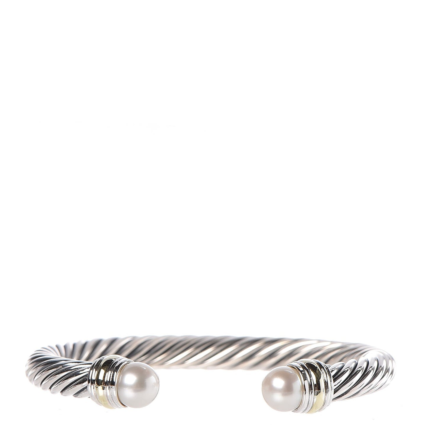 Sterling Silver 14K Yellow Gold Pearl 7mm Cable Classics Bracelet