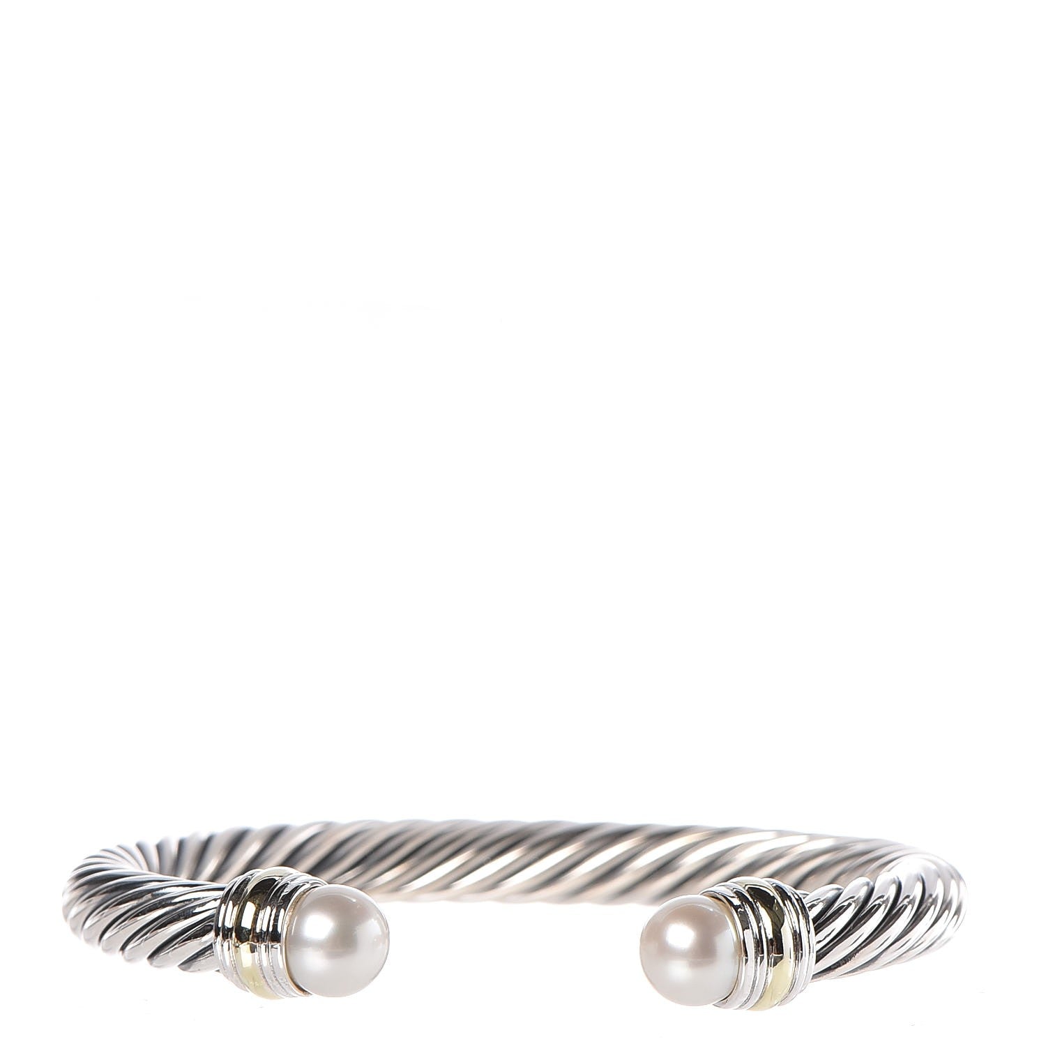 David Yurman Sterling Silver 14K Yellow Gold Pearl 7mm Cable Classics Bracelet 1 of 4