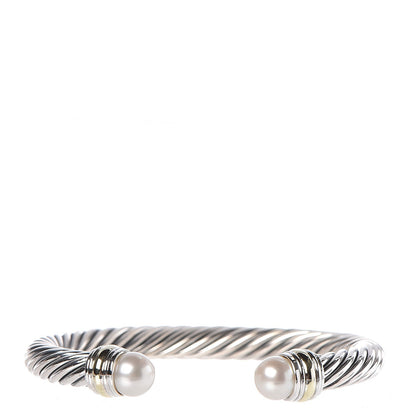 David Yurman Sterling Silver 14K Yellow Gold Pearl 7mm Cable Classics Bracelet 1 of 4