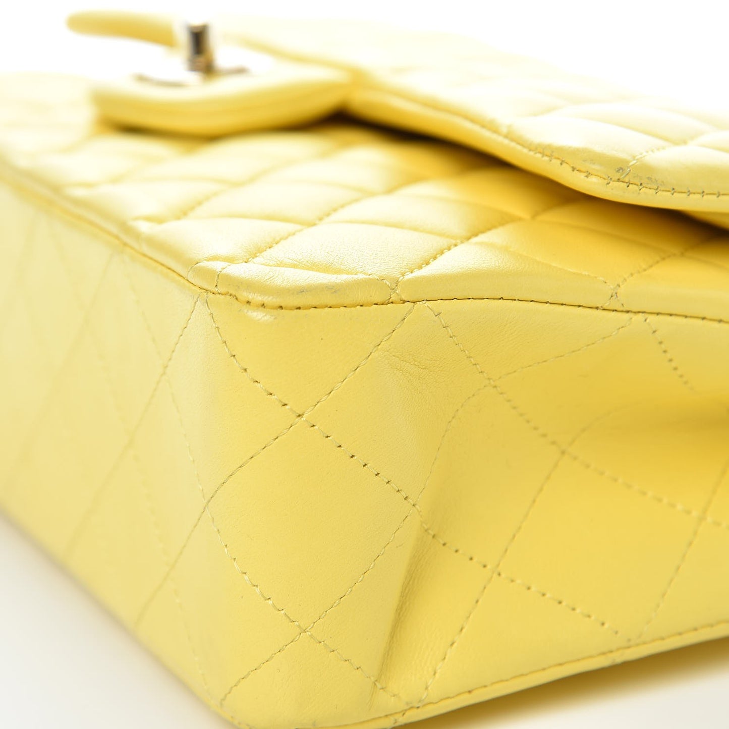 Lambskin Quilted Medium Double Flap Yellow
