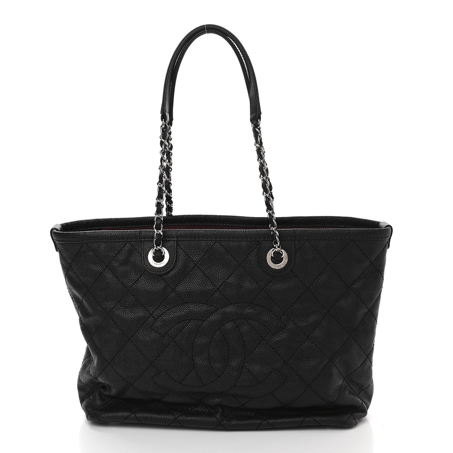 Grained Calfskin Quilted Small Daily Shopping Tote Black