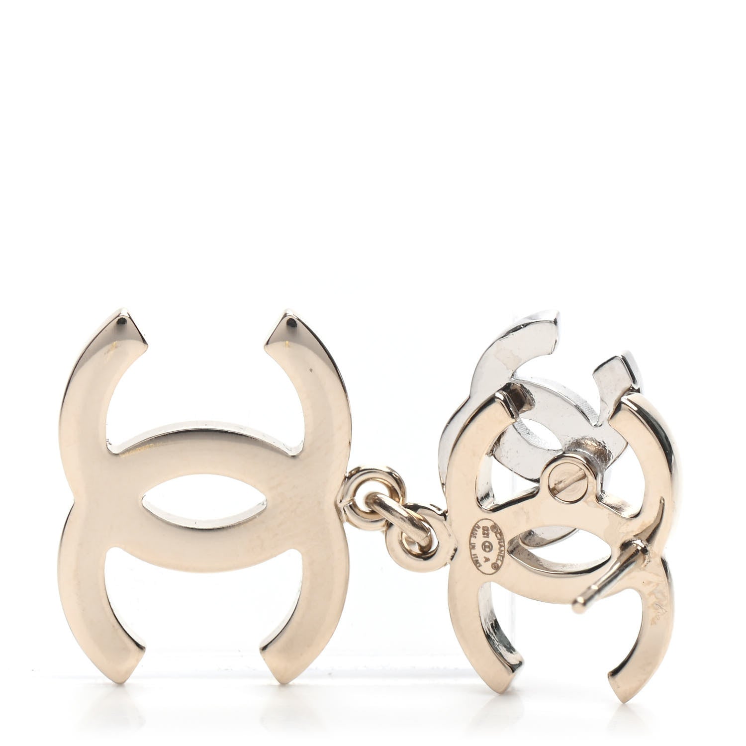 Chanel Crystal Pearl Double CC Drop Earrings Gold Silver 4 of 5
