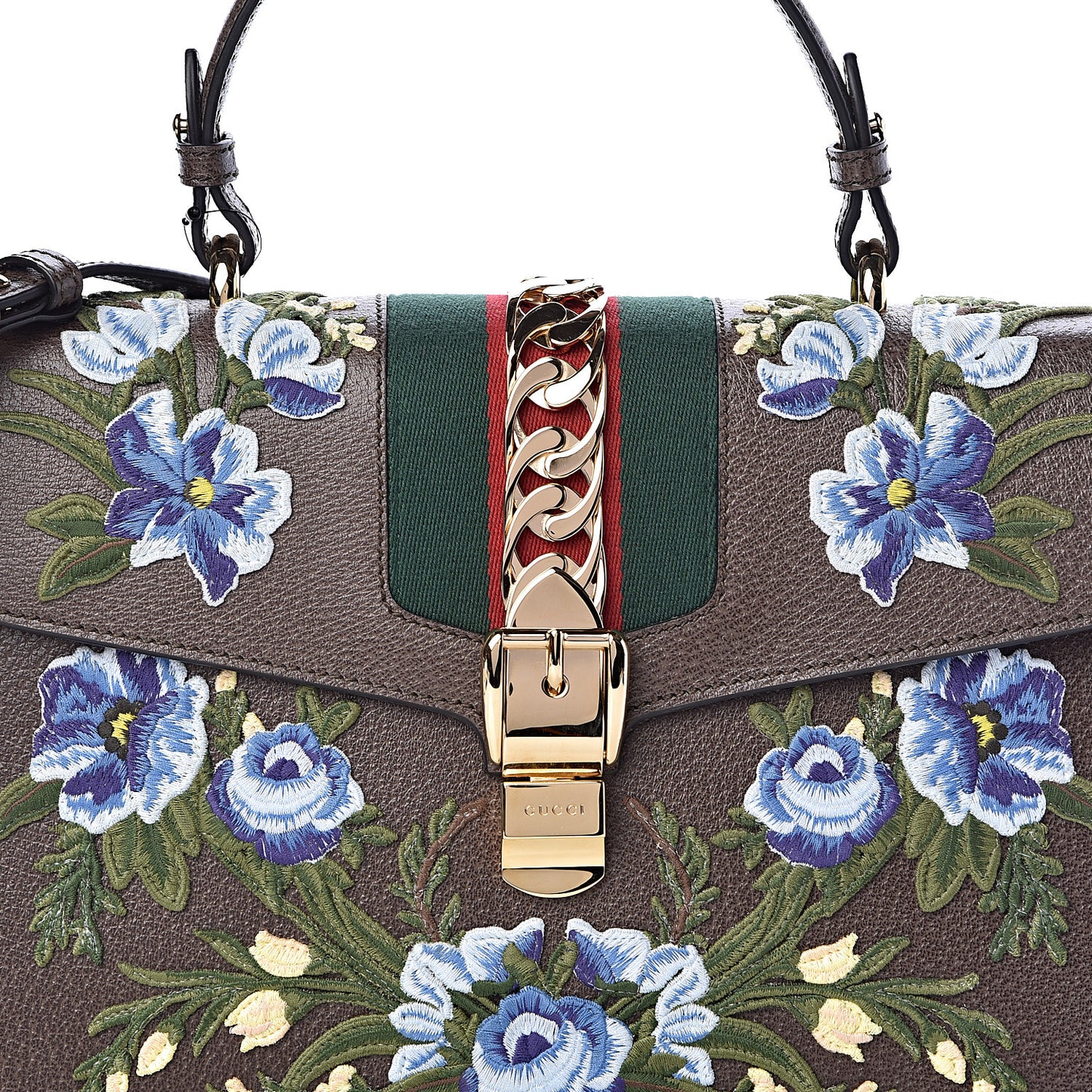 Calfskin Embroidered Medium Sylvie Top Handle Bag New Acero Multicolor
