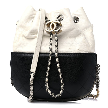 Chanel Aged Calfskin Quilted Small Gabrielle Bucket White Black 1 of 12