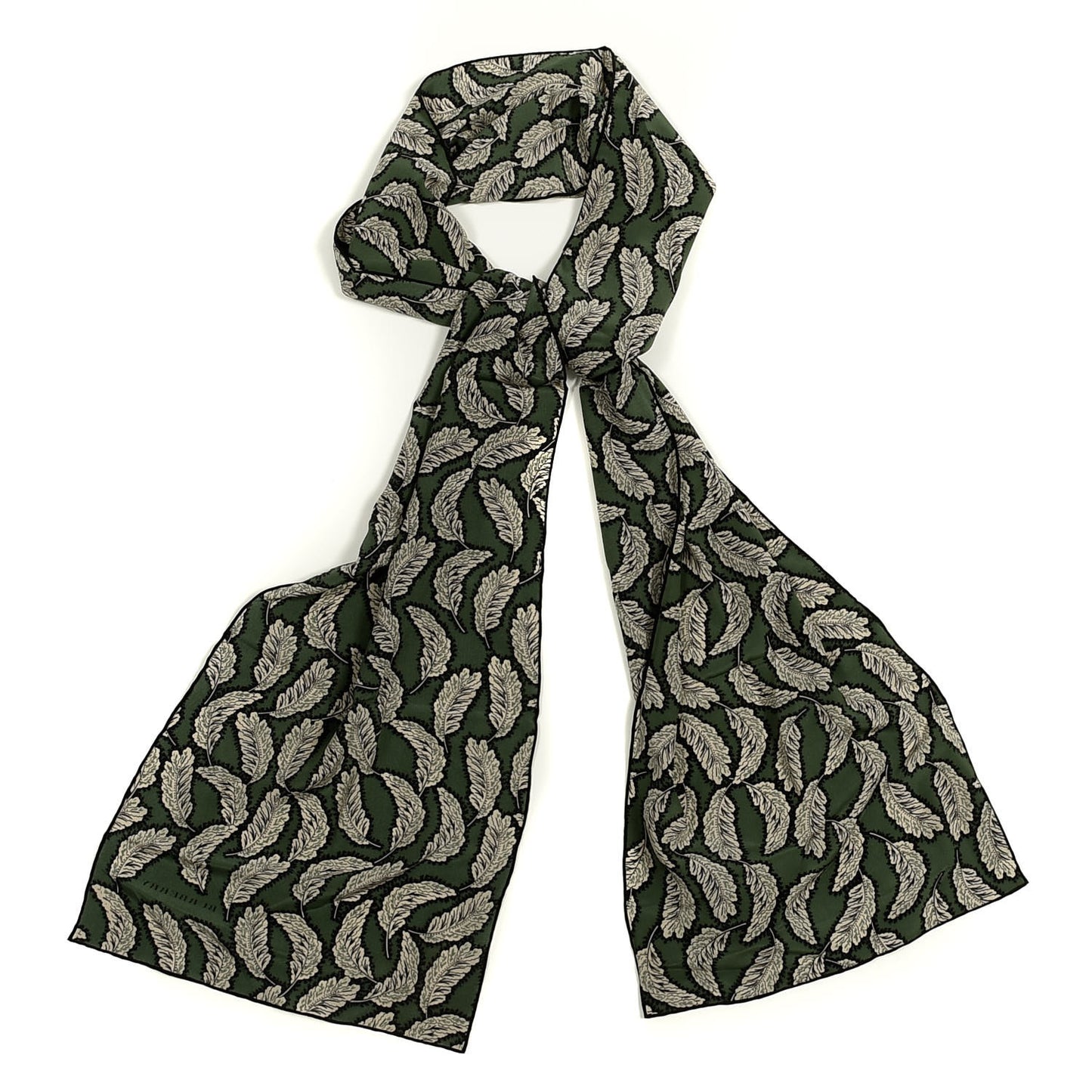 Silk Leaf Print Scarf Dusty Green