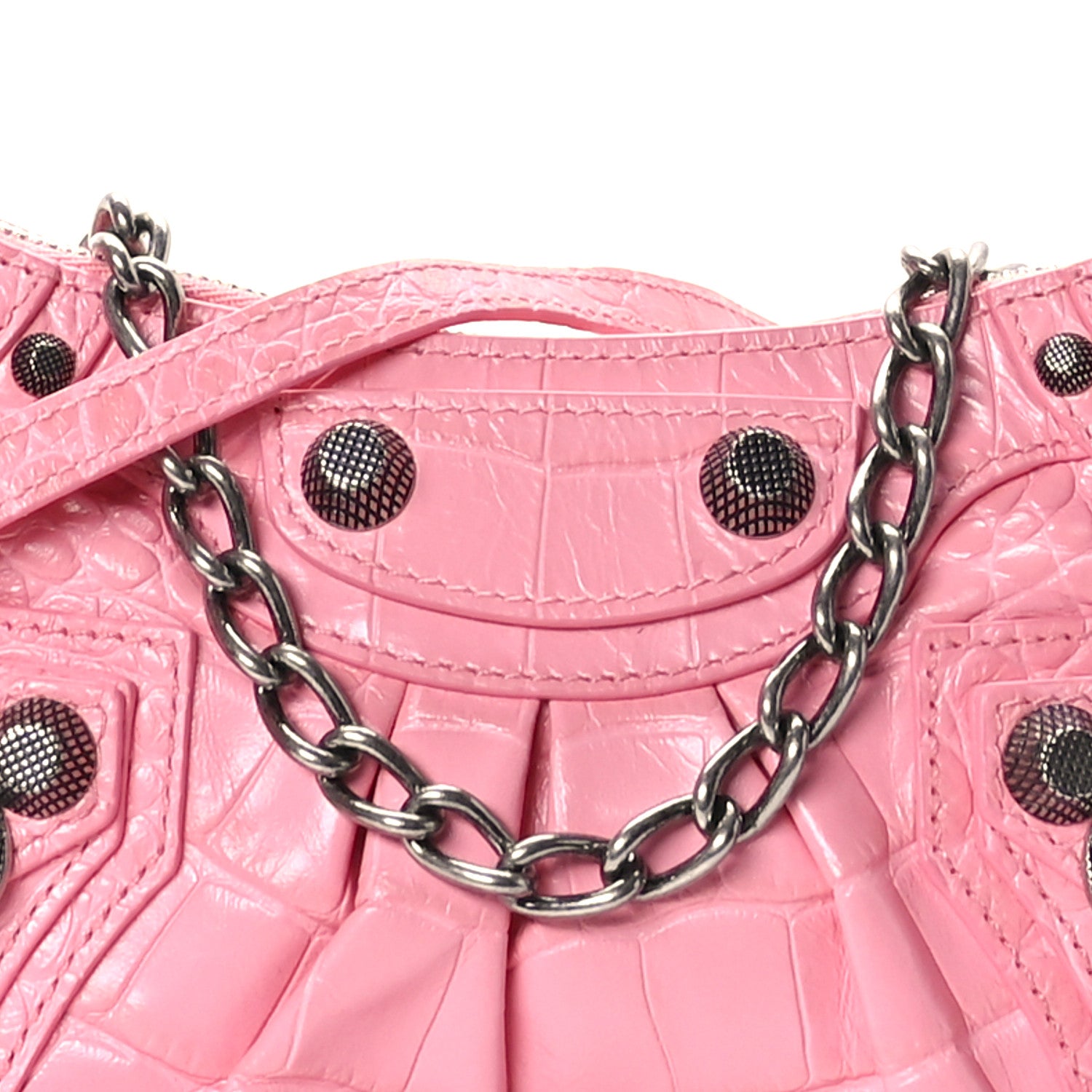 Balenciaga Extra Supple Calfskin Crocodile Embossed Le Cagole Mini Purse With Chain Sweet Pink 9 of 11
