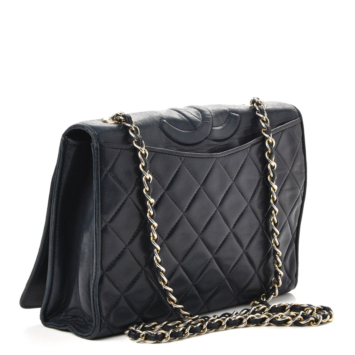 Lambskin Quilted CC Small Single Flap Navy