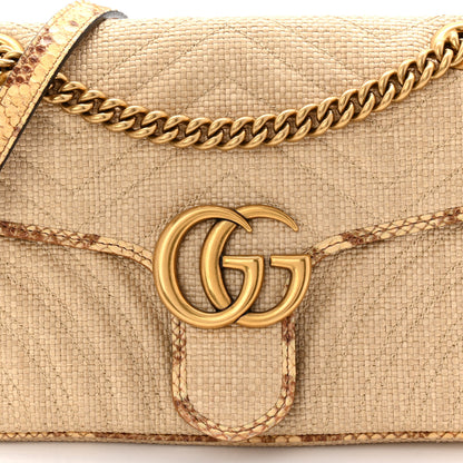 Gucci Raffia Elaphe Matelasse Small GG Marmont Shoulder Bag Natural Cream Brown 6 of 11