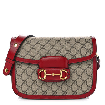 Gucci GG Supreme Monogram Azalea Calfskin Horsebit 1955 Shoulder Bag Beige Ebony New Cherry Red 1 of 10