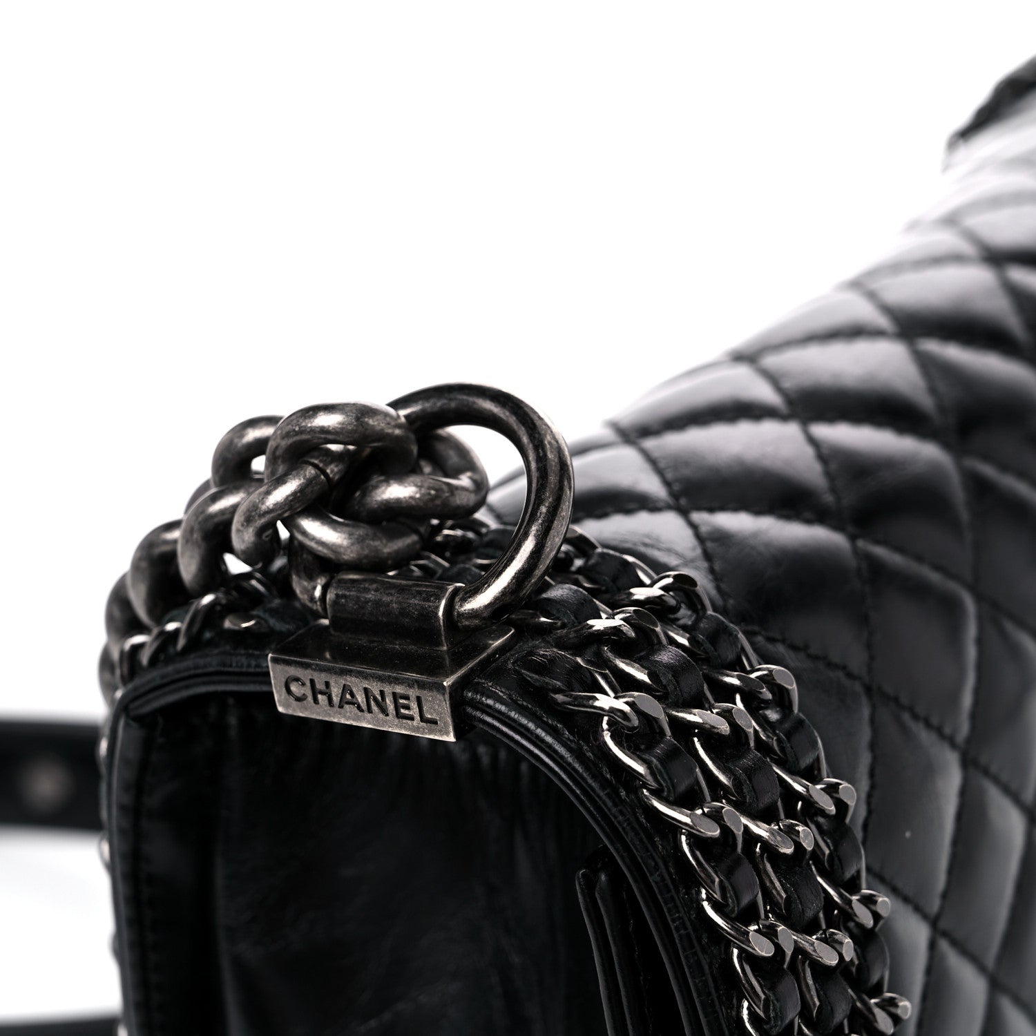 Chanel Glazed Calfskin Quilted Medium Boy Chained Flap Black 18 of 18
