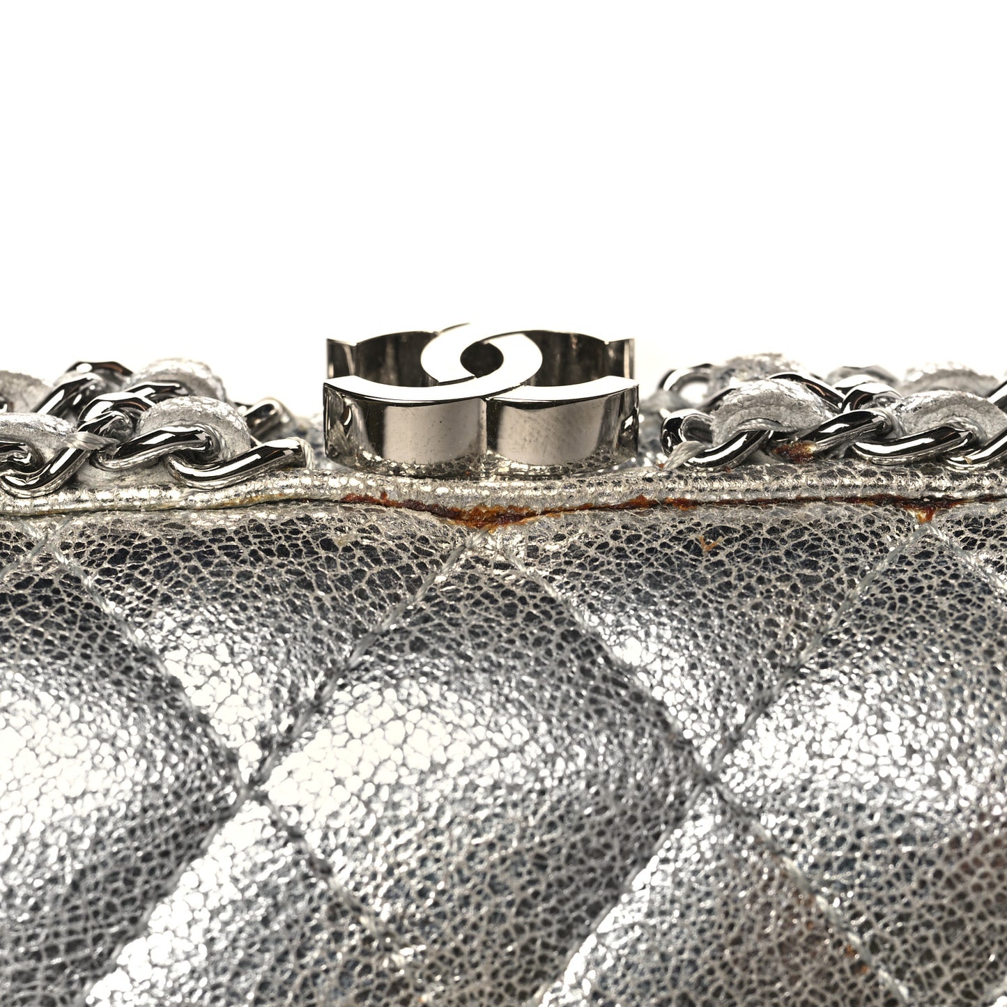 Metallic Lambskin Small Chain Around Clutch Silver