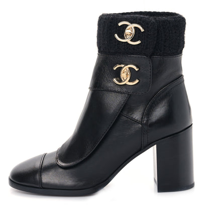 Chanel Calfskin Knit CC Short Boots 37 Black 1 of 7