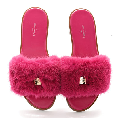 Louis Vuitton Mink Fur Lock It Flat Mule 37 Hot Pink 5 of 11