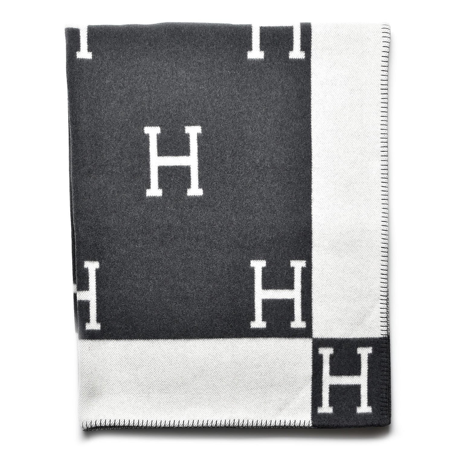 Hermes Wool Cashmere Avalon Blanket Ecru Gris Fonce 1 of 4