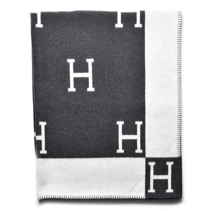 Hermes Wool Cashmere Avalon Blanket Ecru Gris Fonce 1 of 4