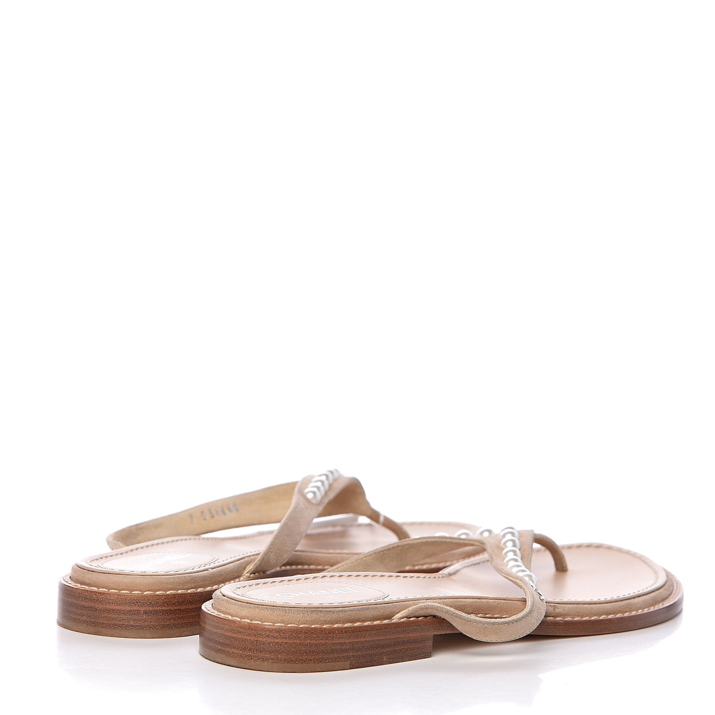 Suede Pearl Thong Sandals 39 Beige